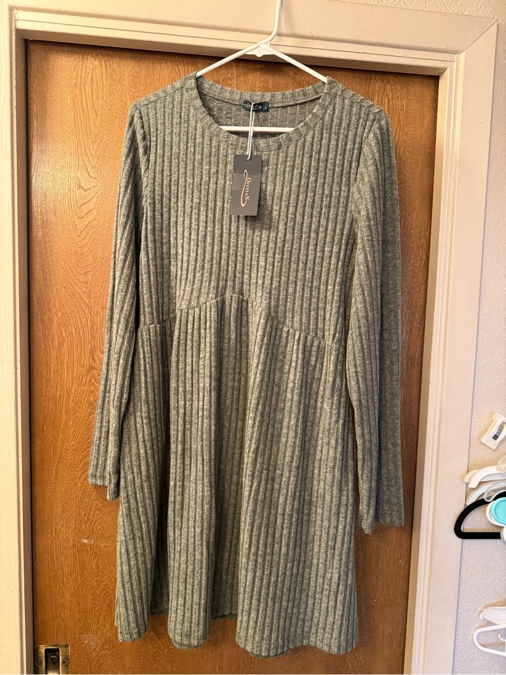 **NWT** Size Large Green Ribbed Long Sleeve Swing Sweater Dress